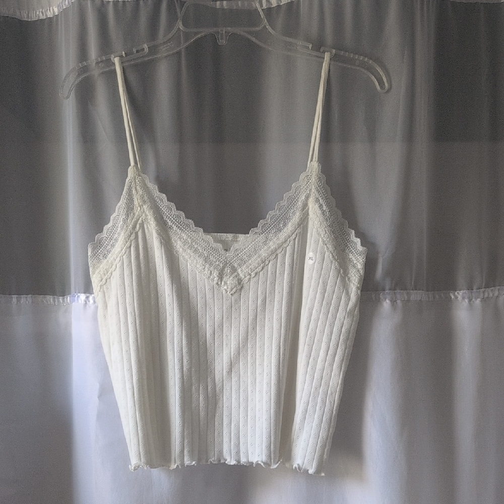 American Eagle Outfitters Cream Fitted Pleated Camisole
